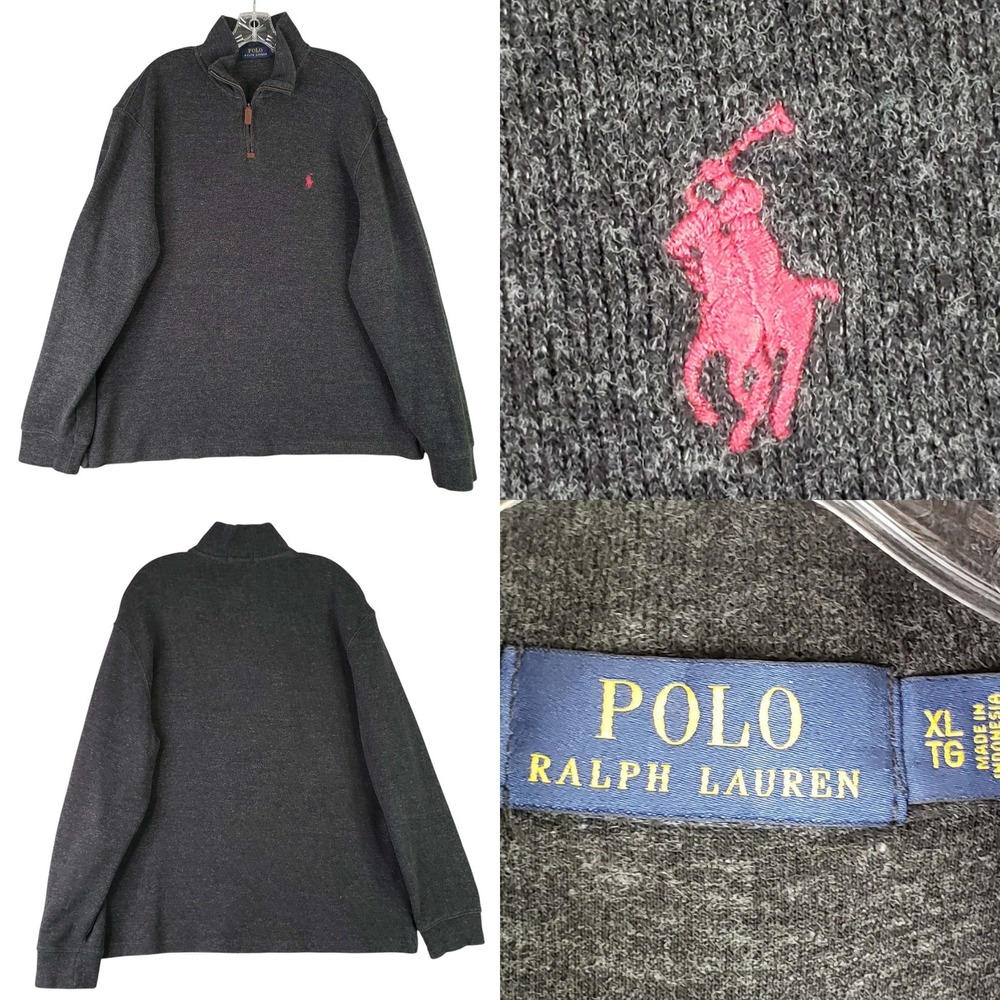 Polo Ralph Lauren Quarter Zip Pullover Mens XL Gray Cotton Pony Logo Sweater